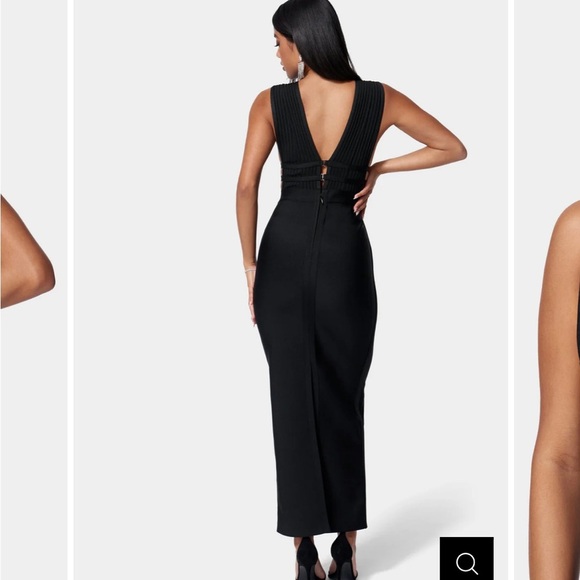 Bebe NWT Caged Cut Out Maxi Gown Plunge Neck Black Sexy Club Party Dress Small - Picture 2 of 11
